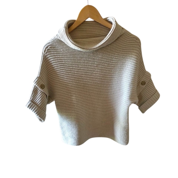 Ann Taylor Petites Cozy Cream Rib Knit Cropped Cow Neck Cashmere Blend Sweater - Picture 1 of 5